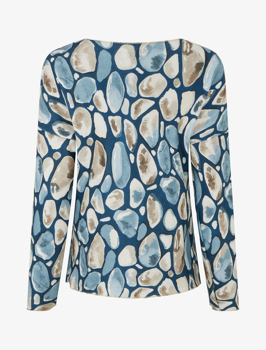 Pull fin à col rond et imprimé galet - Bleu canard - 2