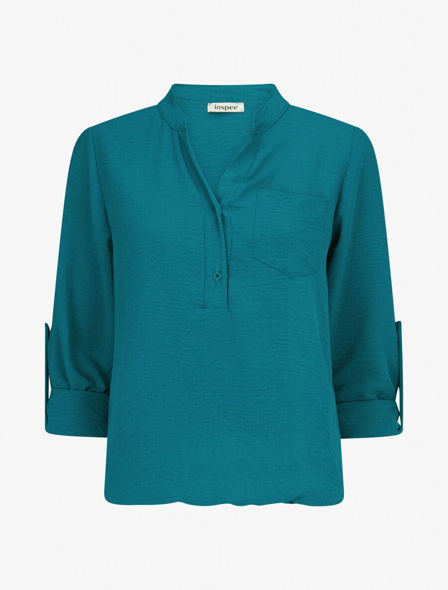 Blouse coupe boule à poiche poitrine - Bleu canard - 4