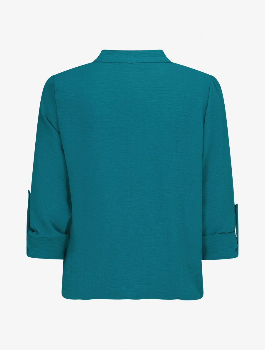 Blouse coupe boule à poiche poitrine - Bleu canard - 2
