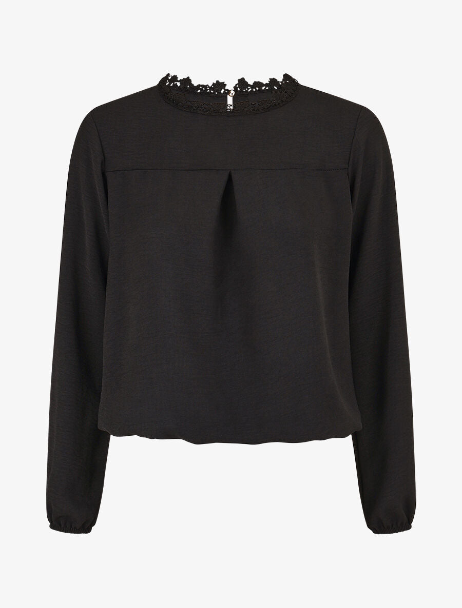 Top uni à col dentelle - Noir - 4