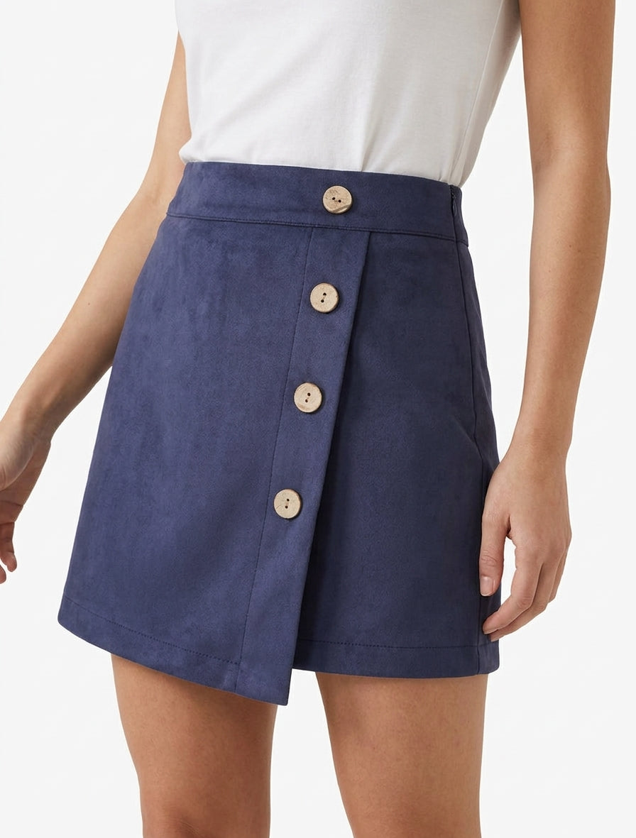 Wickelrock-Shorts aus Wildlederimitat - Marine