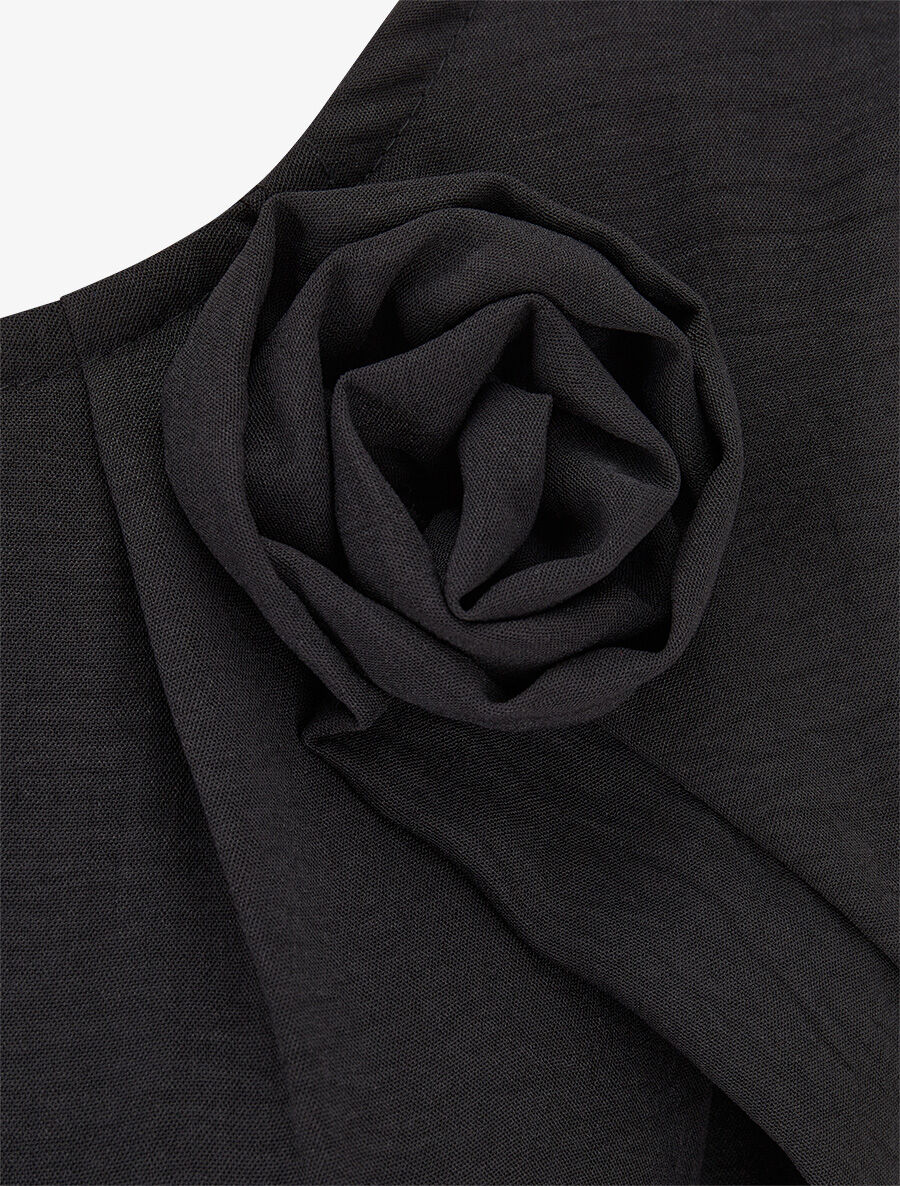 Top plissé à fleur en relief - Noir - 3