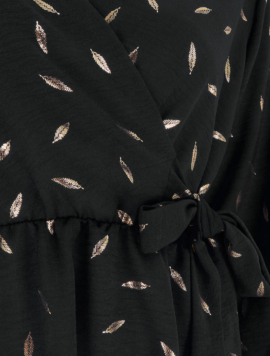 Robe élastiquée à plumes irisées - Noir - 3