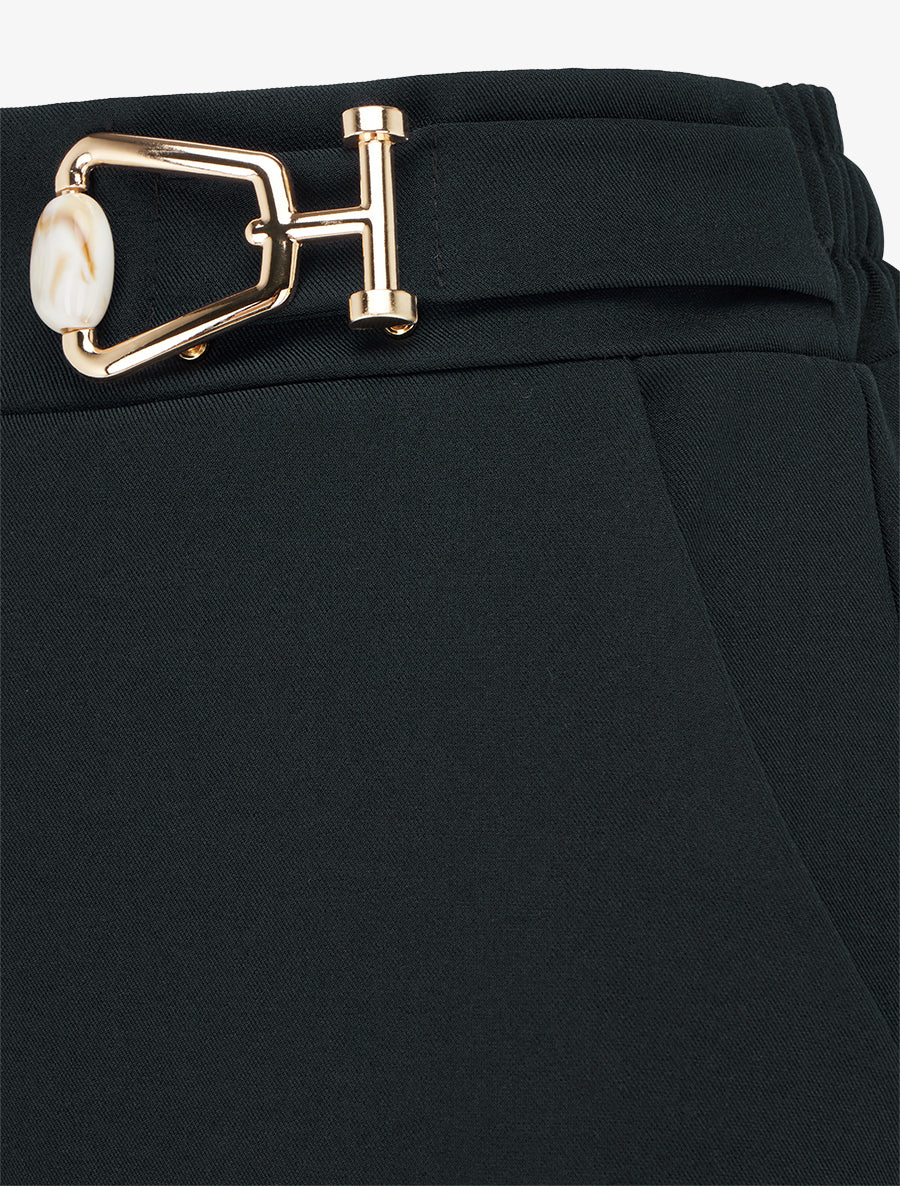 Pantalon ample taille haute à bijou fantaisie - Noir - 3