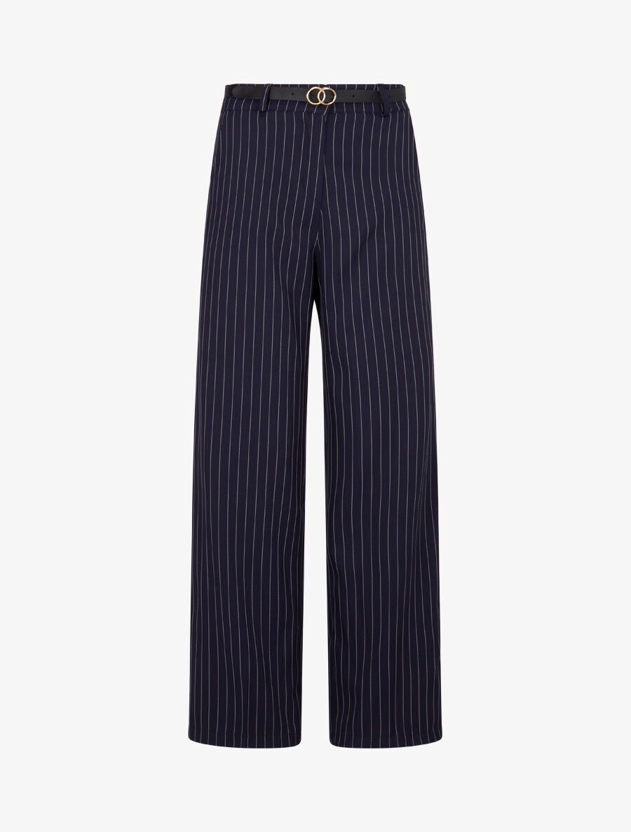 Pantalon de tailleur à fines rayures - Marine - 1