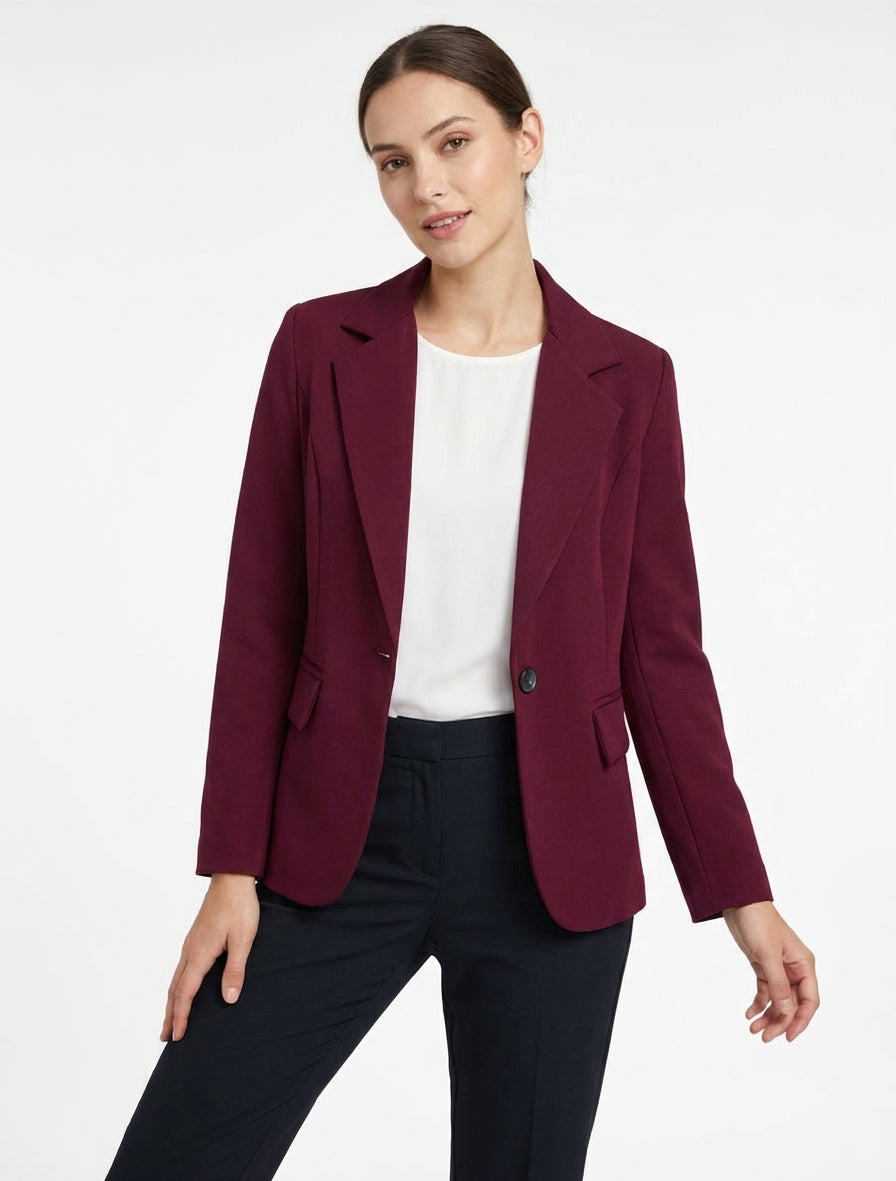 Einfarbiger Blazer mit Kerbkragen - Weinrot