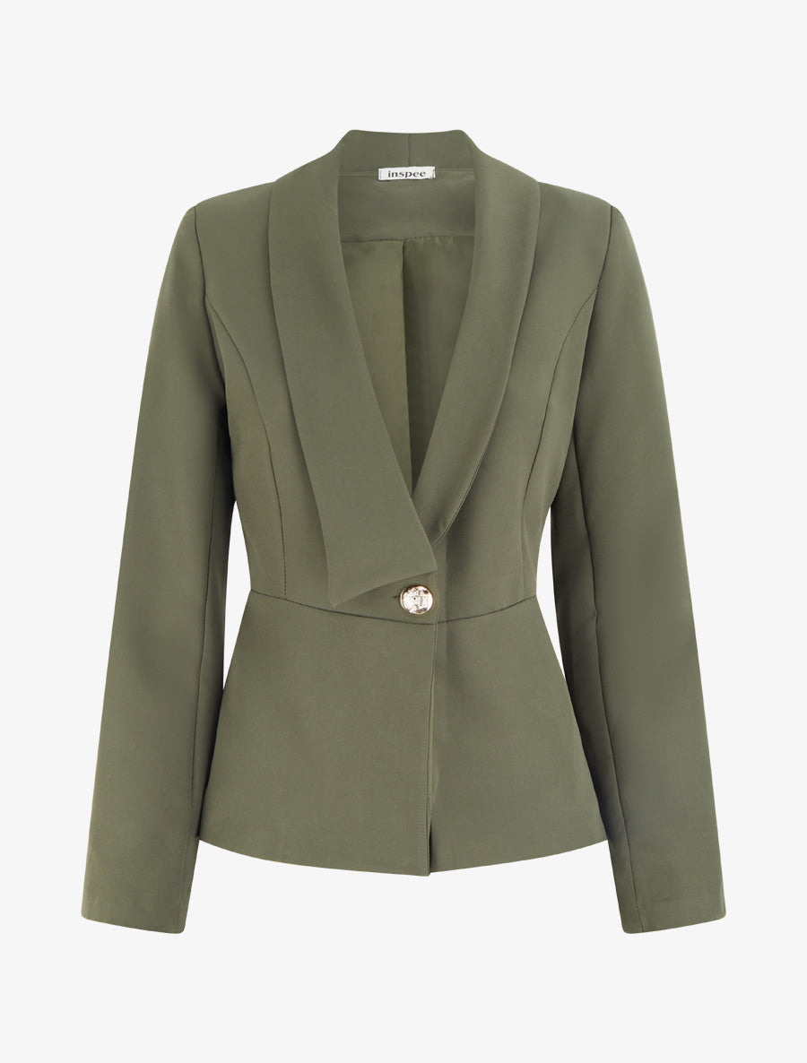 Blazer uni à col droit stylisé - Kaki - 1