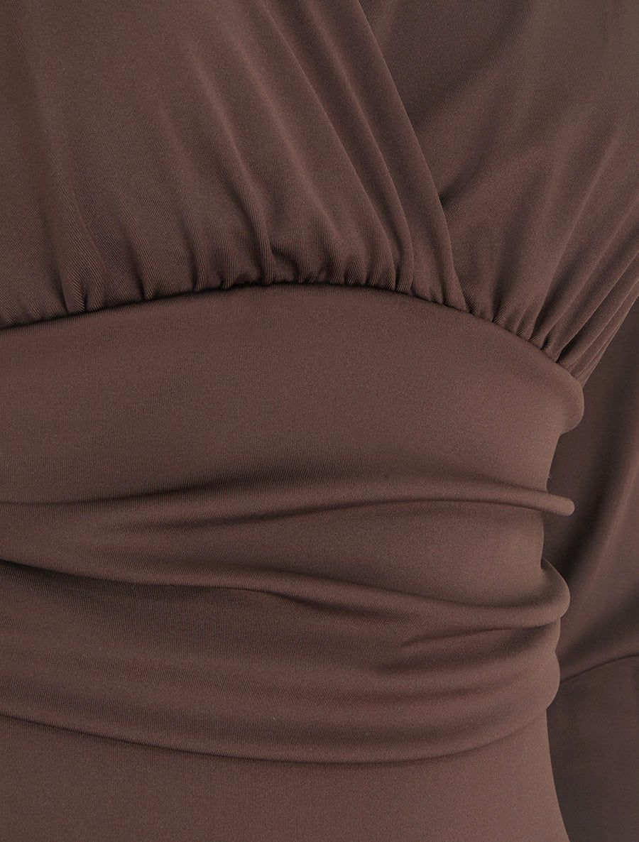Body manches longues à taille plissée - Marron - 3