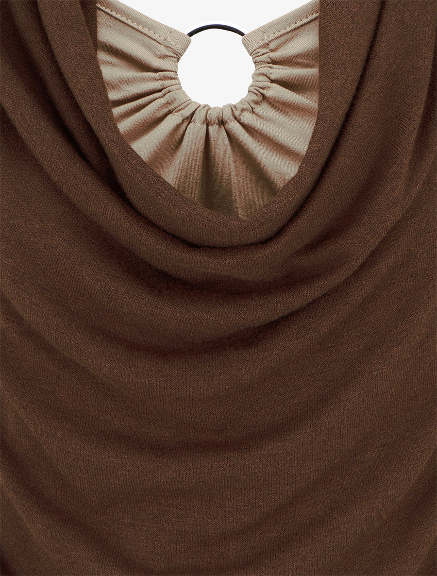 Pull droit effet doublé à col bénitier et bijou - Marron/beige - 3
