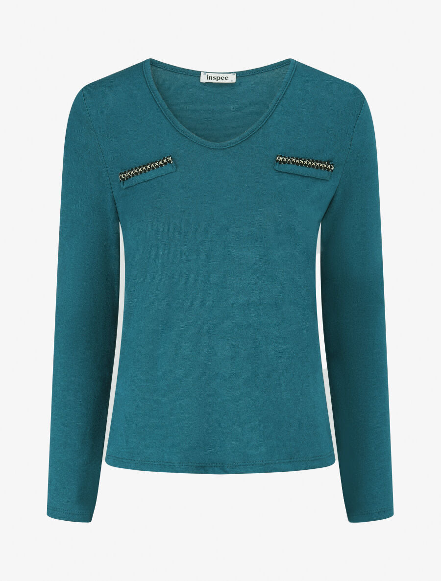 Pull fin à détails irisés - Bleu lagon - 4