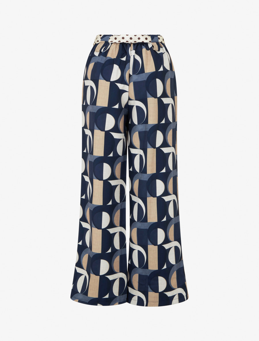 Pantalon ample à imprimé rétro - Marine - 2