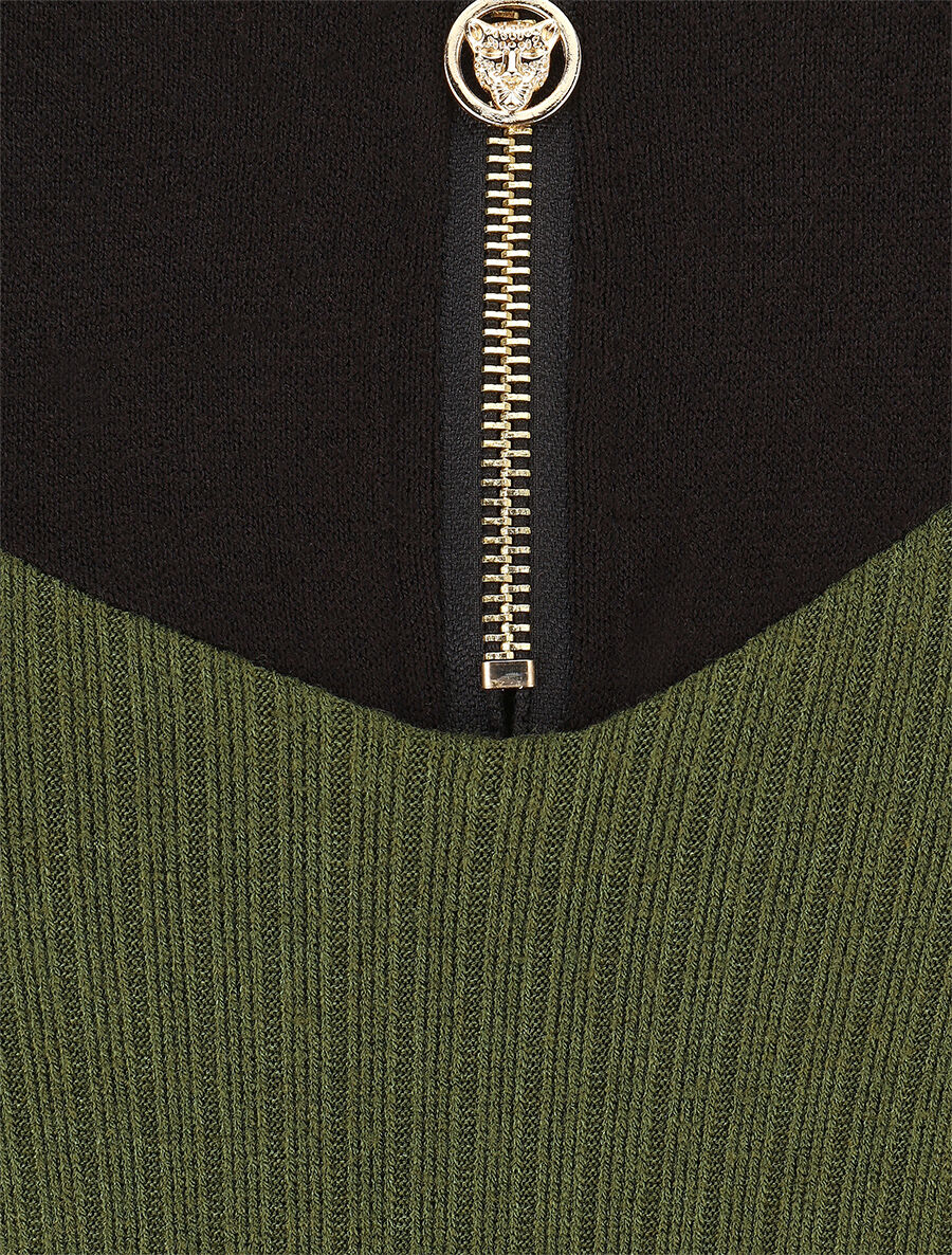 Pull bimatière à encolure zippée - Vert - 3