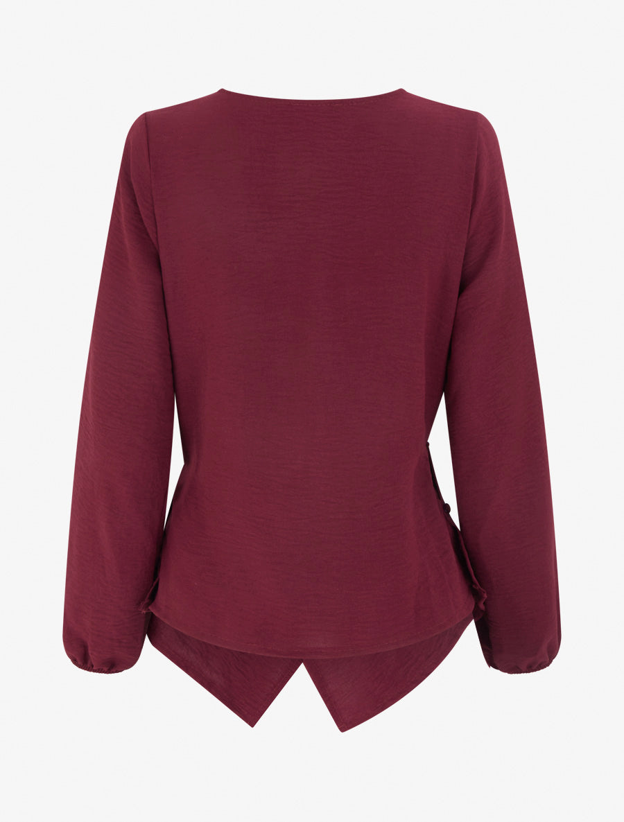 Top droit à bords boutonnés et effet croisé - Lie de vin - 2