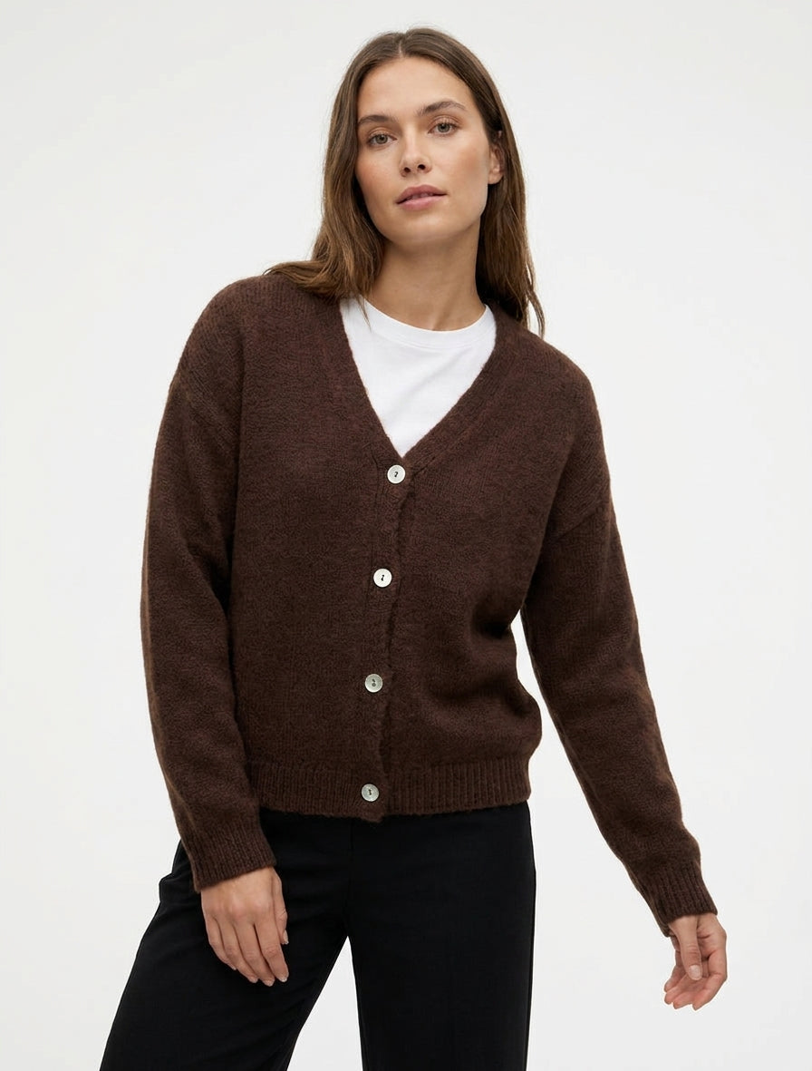 Weit geschnittener Mohair-Pullover mit V-Ausschnitt - Braun