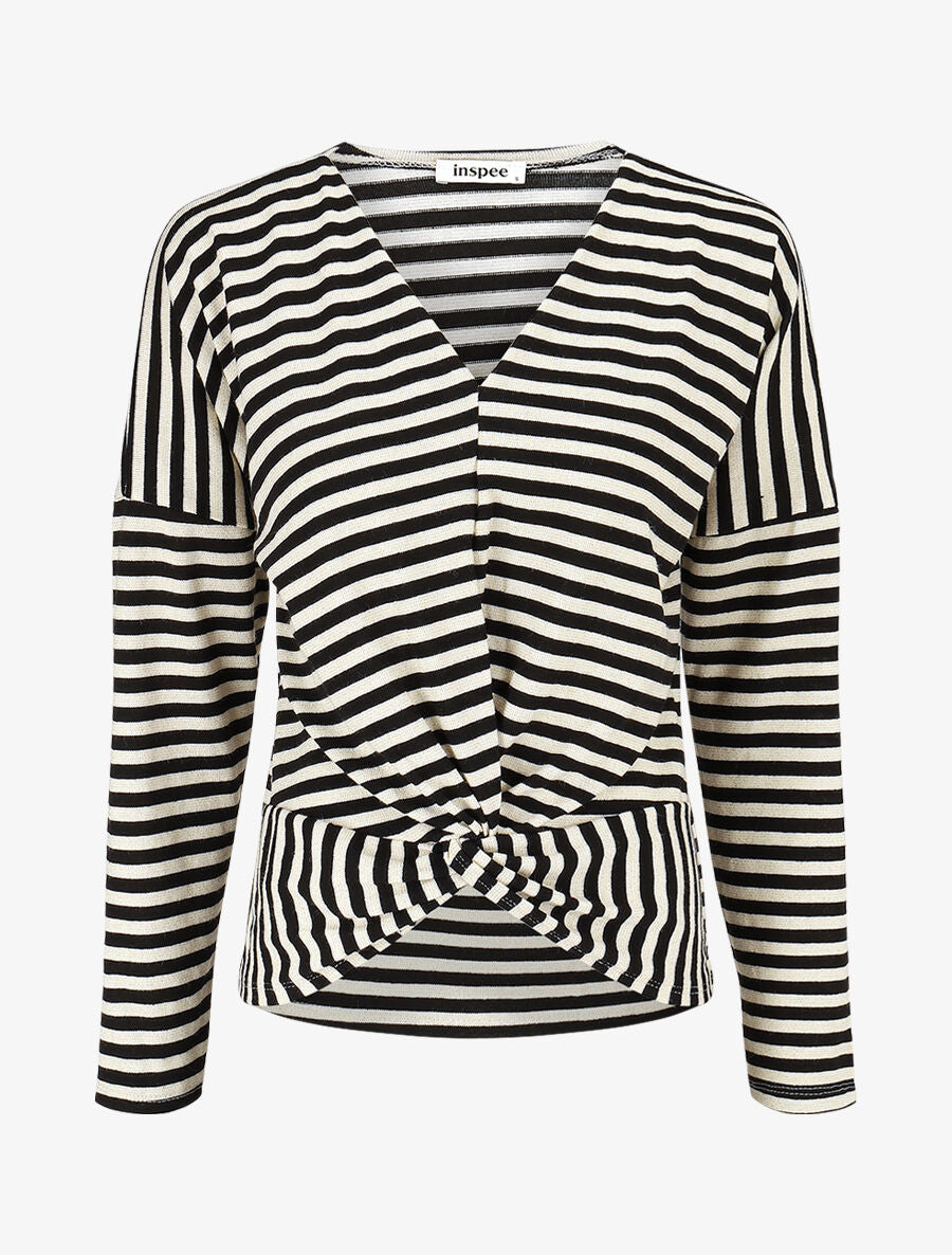 Pull dolman rayé et torsadé - Noir - 5