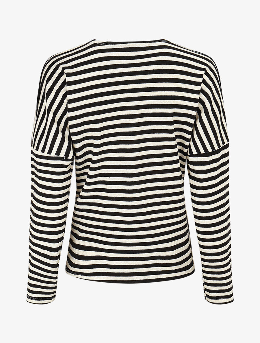 Pull dolman rayé et torsadé - Noir - 2
