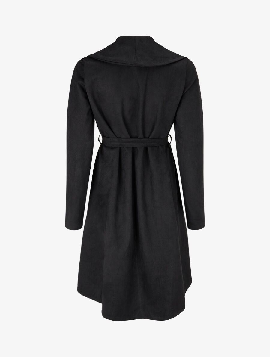 Trench long uni en suédine - Noir - 2