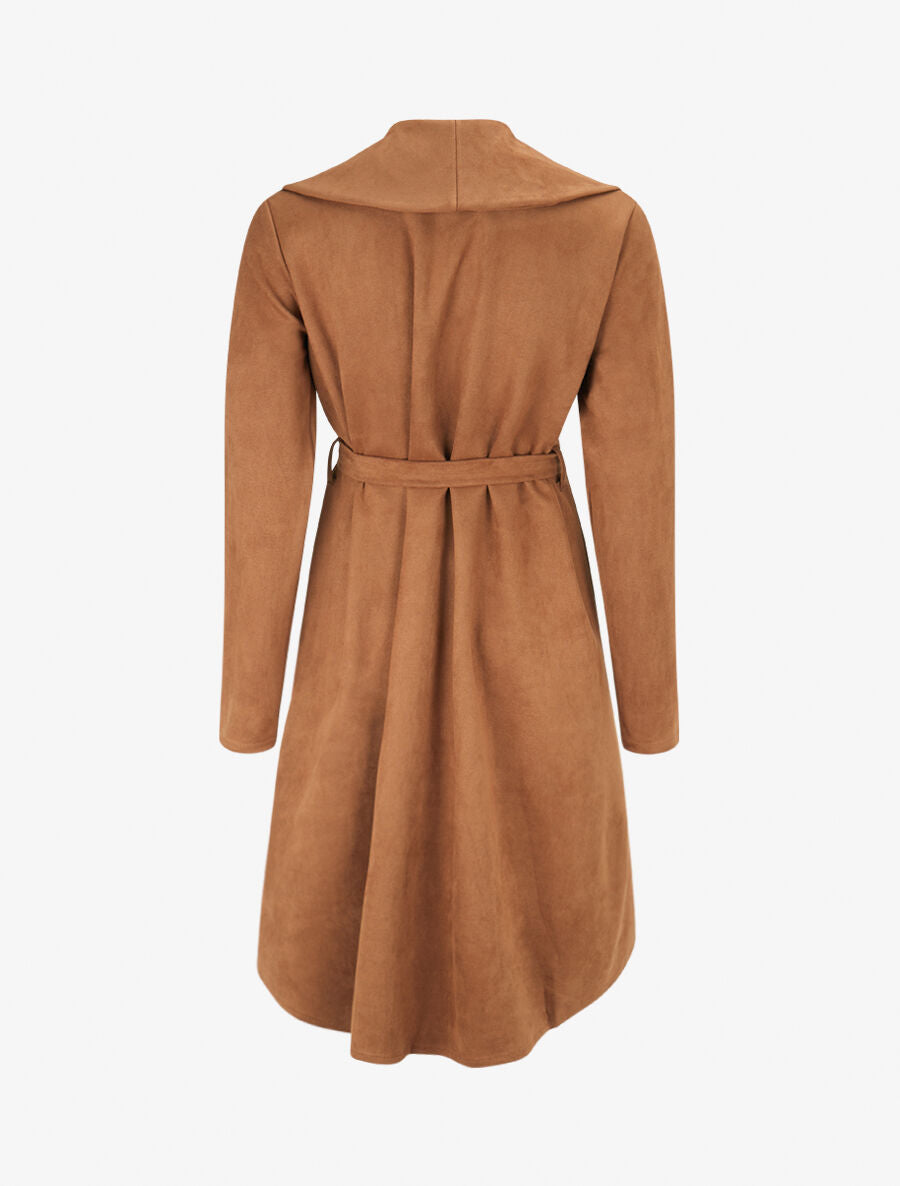 Trench long uni en suédine - Camel - 2