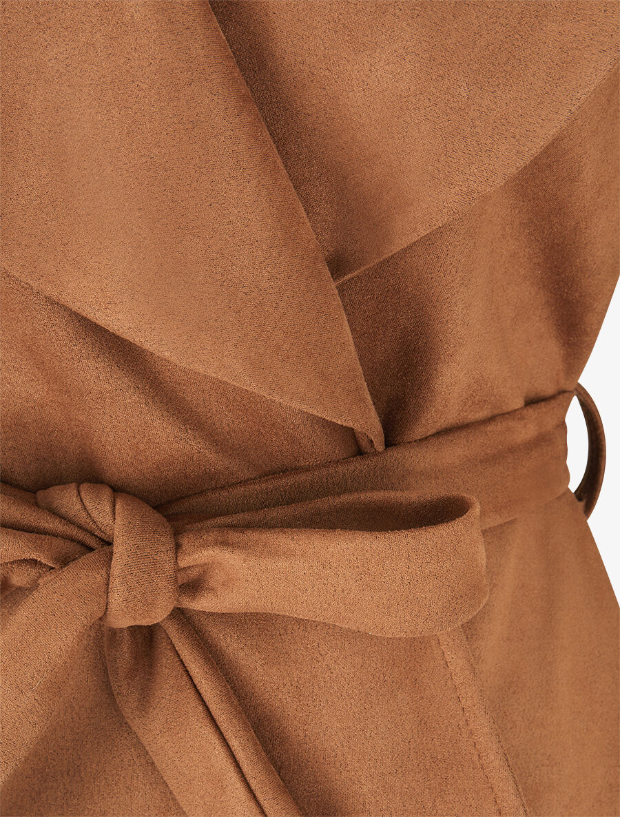 Trench long uni en suédine - Camel - 3