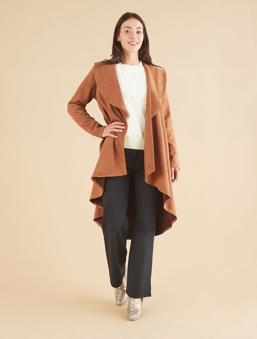 Trench long uni en suédine - Camel - 4