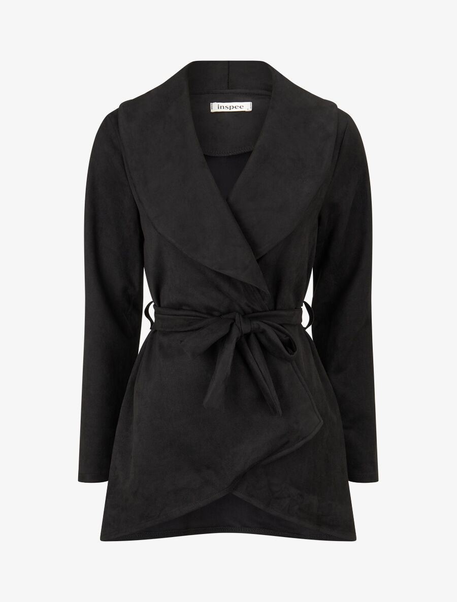 Veste longue unie en suédine - Noir - 4