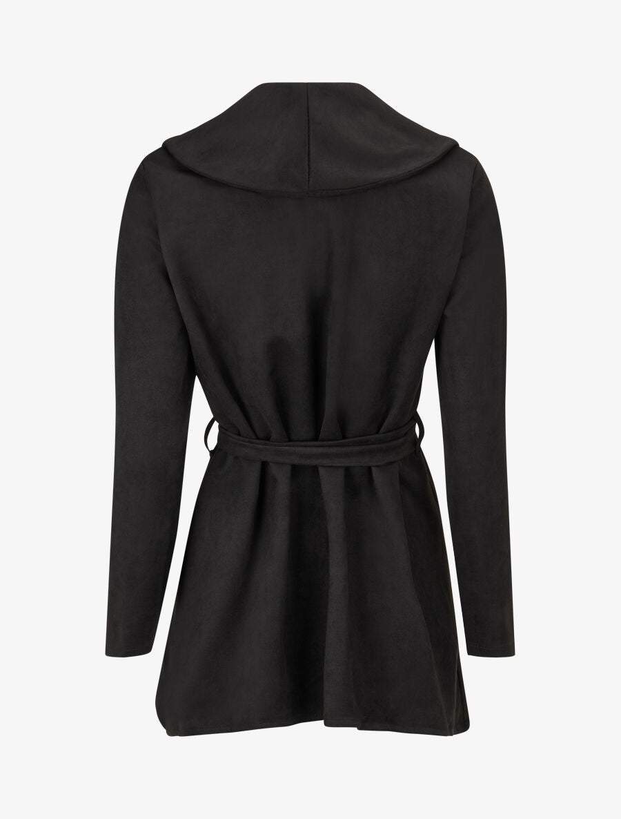 Veste longue unie en suédine - Noir - 2