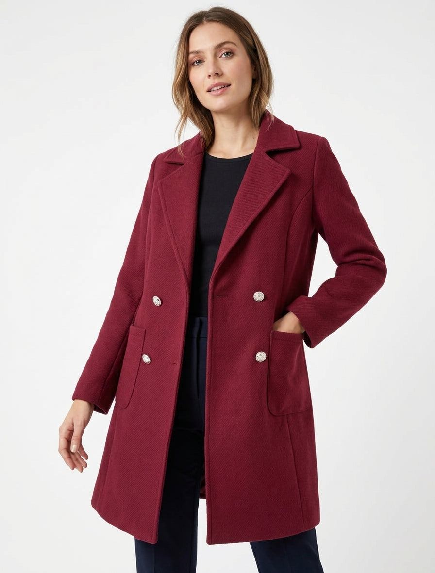Mantel aus Wollmischung mit aufgesetzten Taschen - Bordeaux