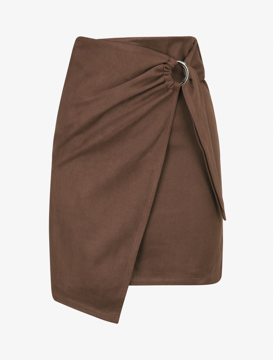 Jupe en suédine style portefeuille - Marron - 5