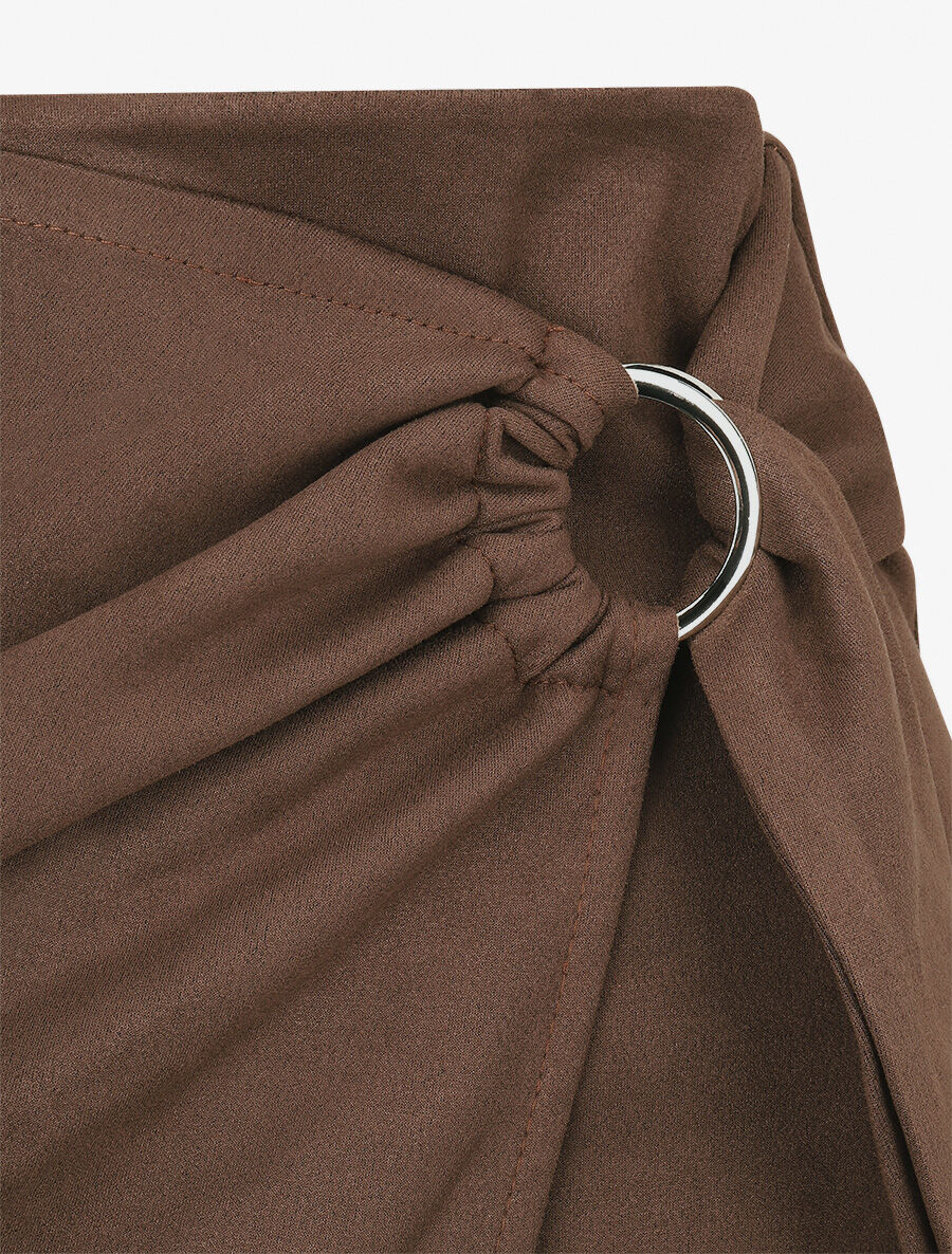 Jupe en suédine style portefeuille - Marron - 3