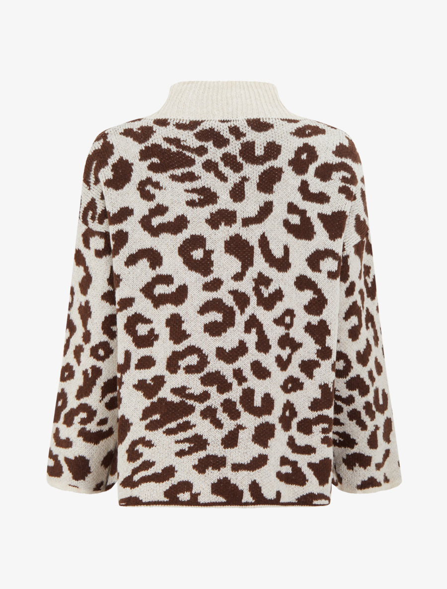 Pull léopard à col montant - Beige - 2