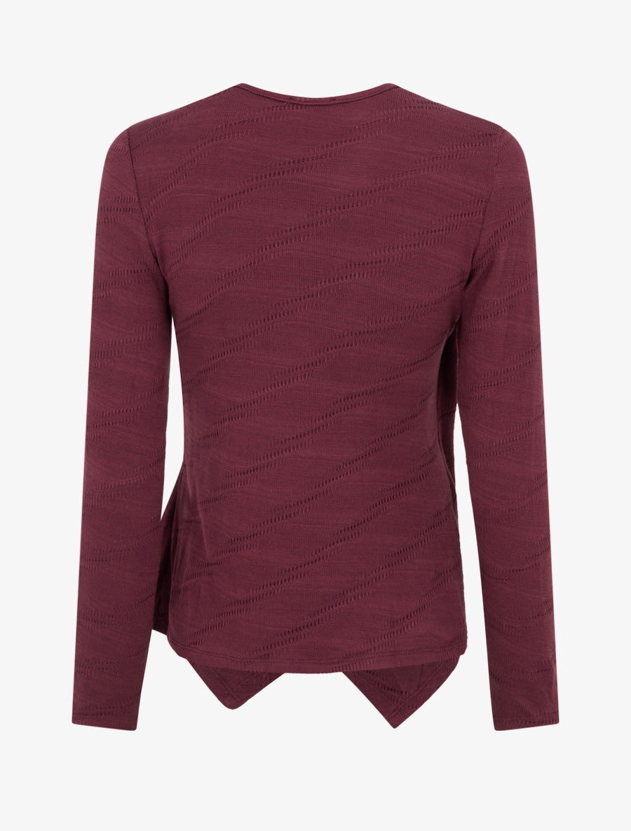 Pull fin à col V en dentelle - Lie de vin - 2