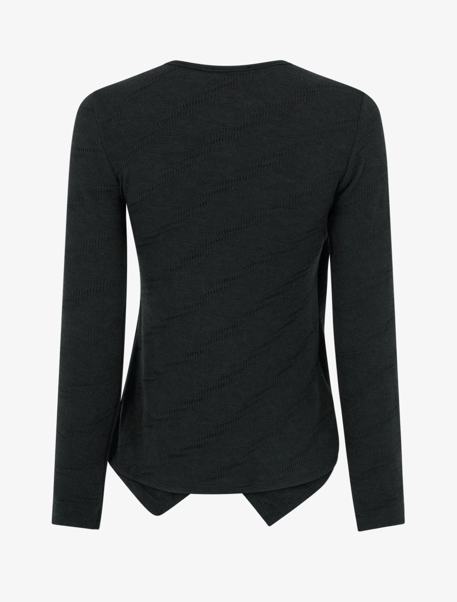 Pull fin à col V en dentelle - Noir - 2