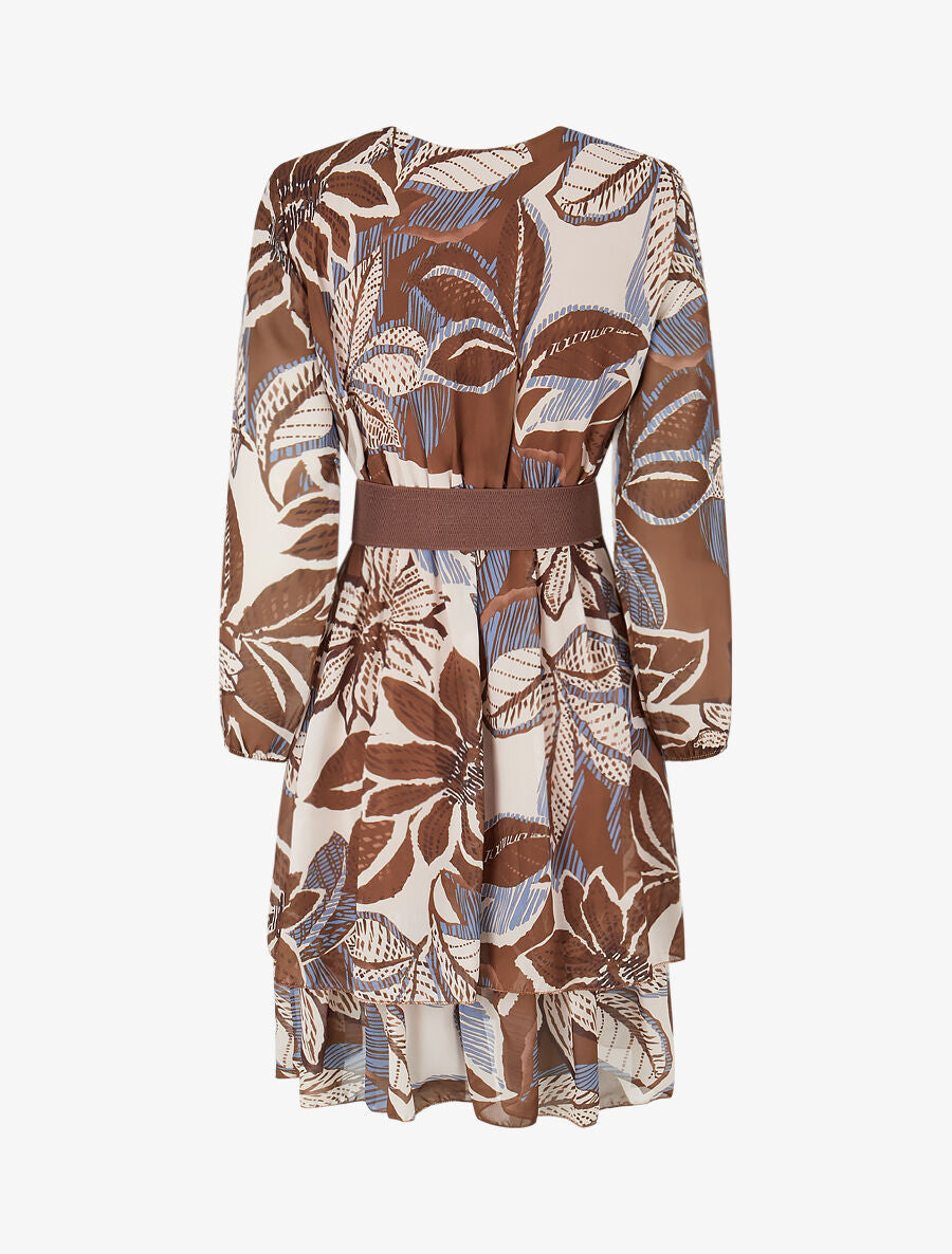 Robe à basque imprimé fleuri - Marron - 2