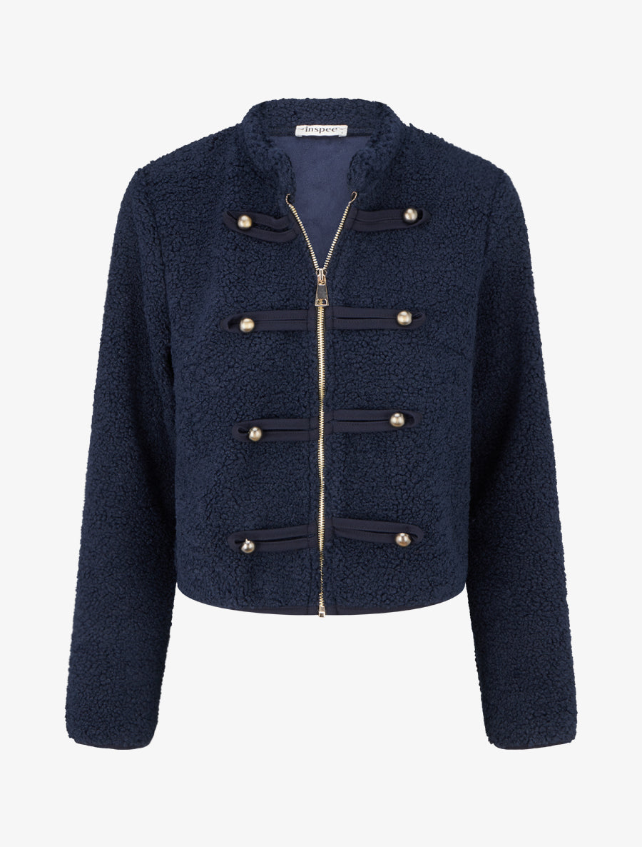 Veste effet laine bouclée style officier - Marine - 1