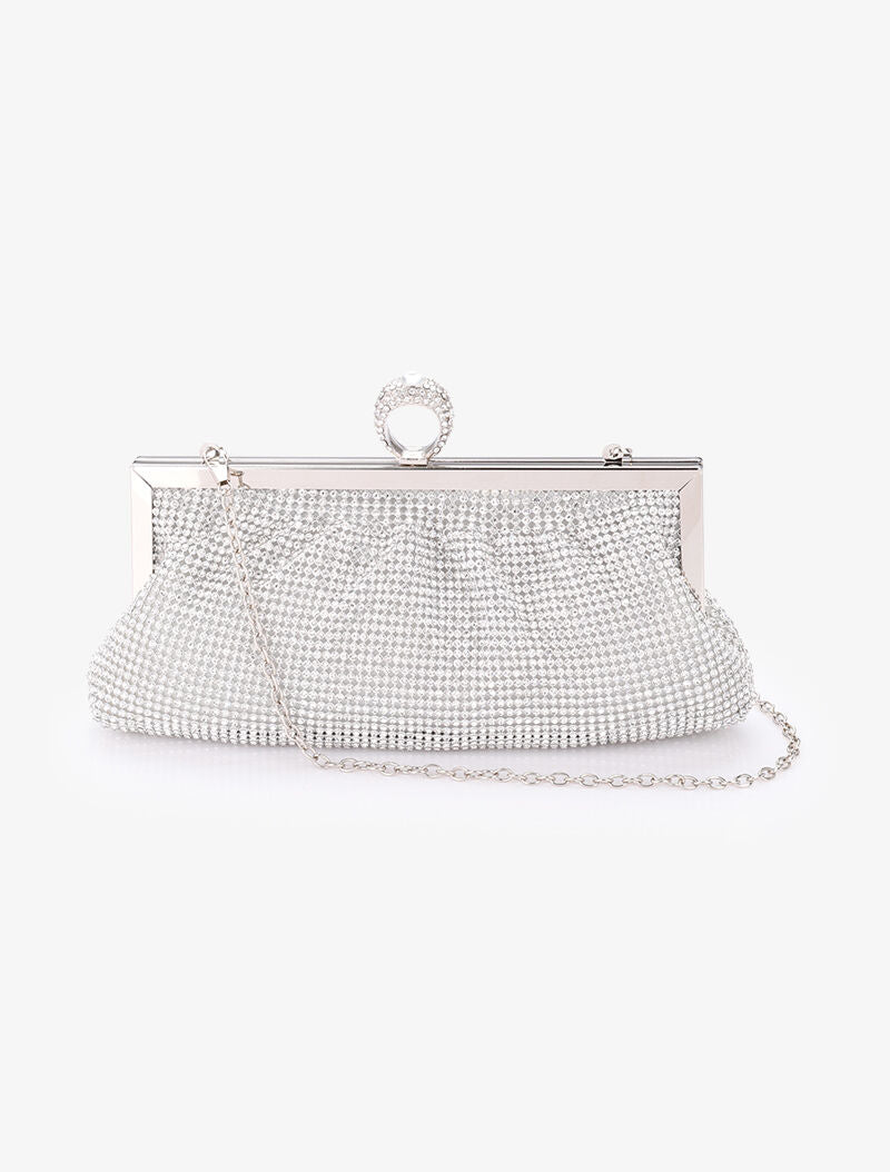 Pochette style bourse à strass et fermoir bague - Argent - 3