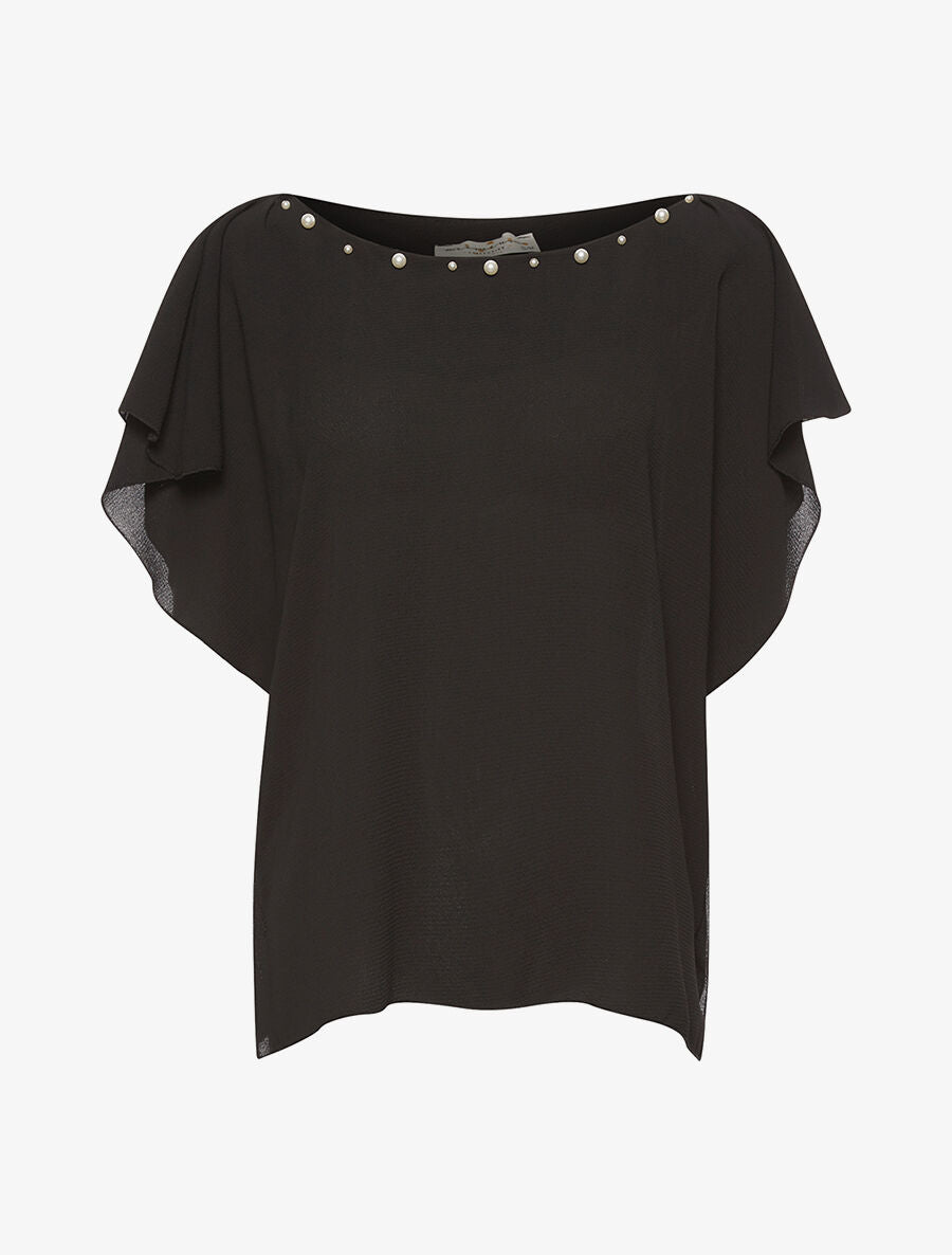 Blouse mousseline col perlé - noir - 1