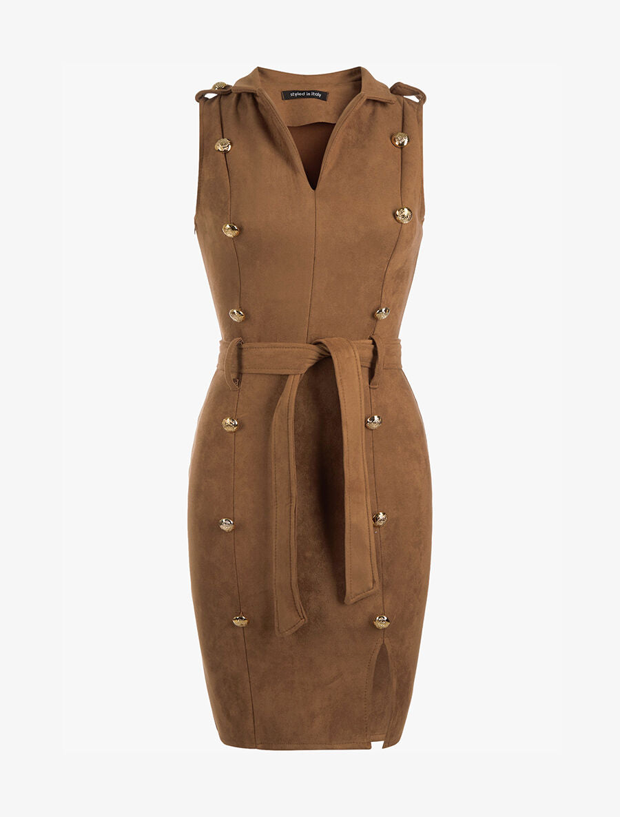 Robe daim ceinturée - marron - 3