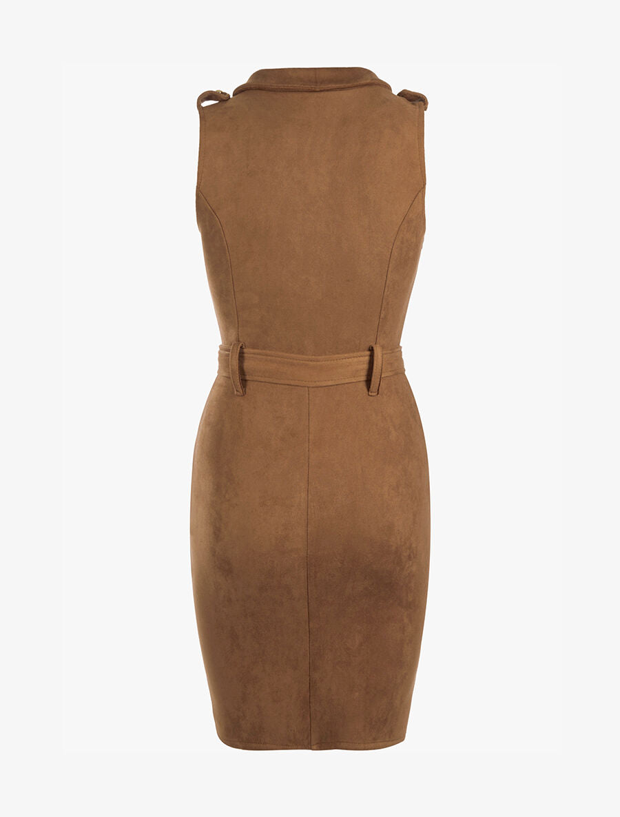 Robe daim ceinturée - marron - 2