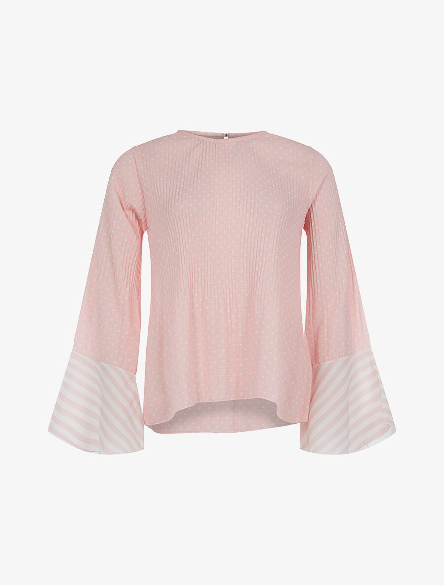 Blouse manches flutes à pois - rose - 1