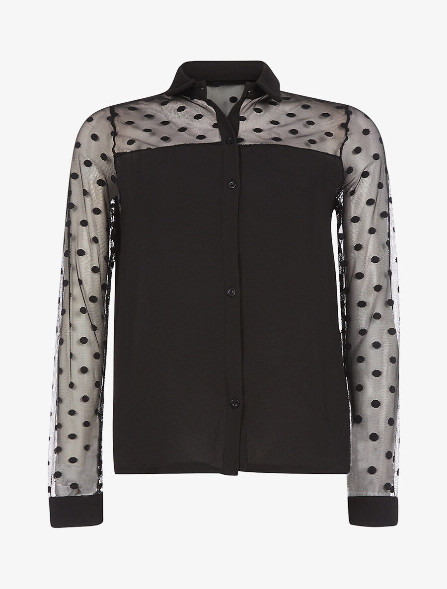 Chemises manches transparentes à pois - noir - 1