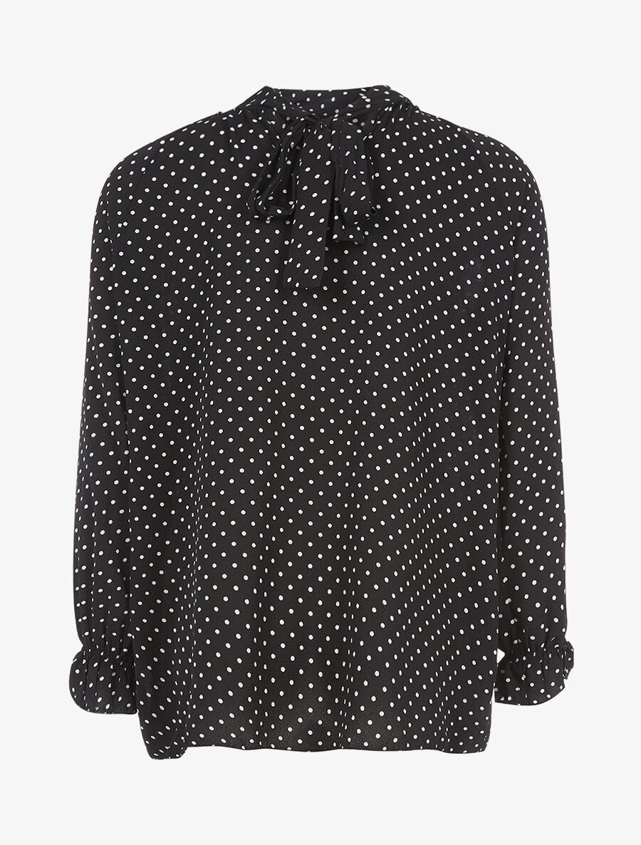 Blouse à pois col à nouer - noir - 2