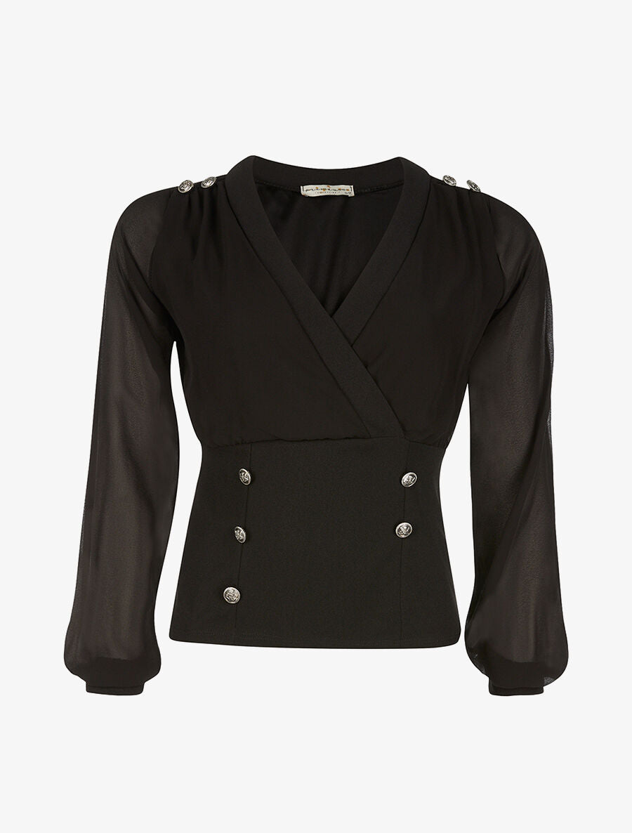 Top bimatière coeur croisé - noir - 1