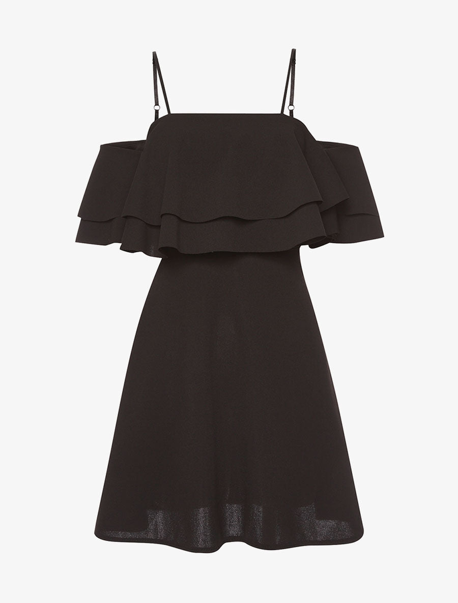Robe encolure volantée - noir - 1