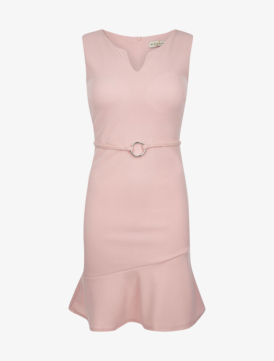 Robe anneau argenté à la taille - rose - 1