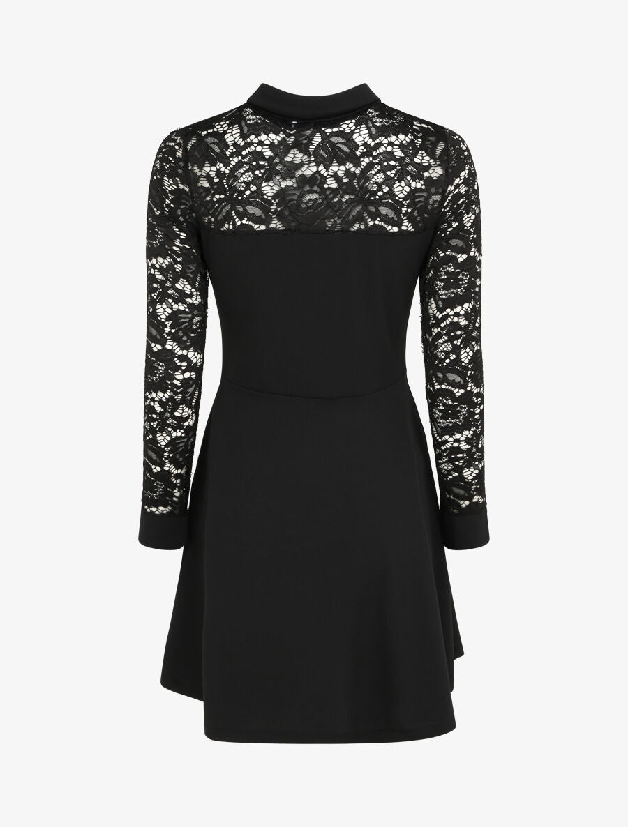 Robe patineuse unie à manches dentelle - Noir - 2