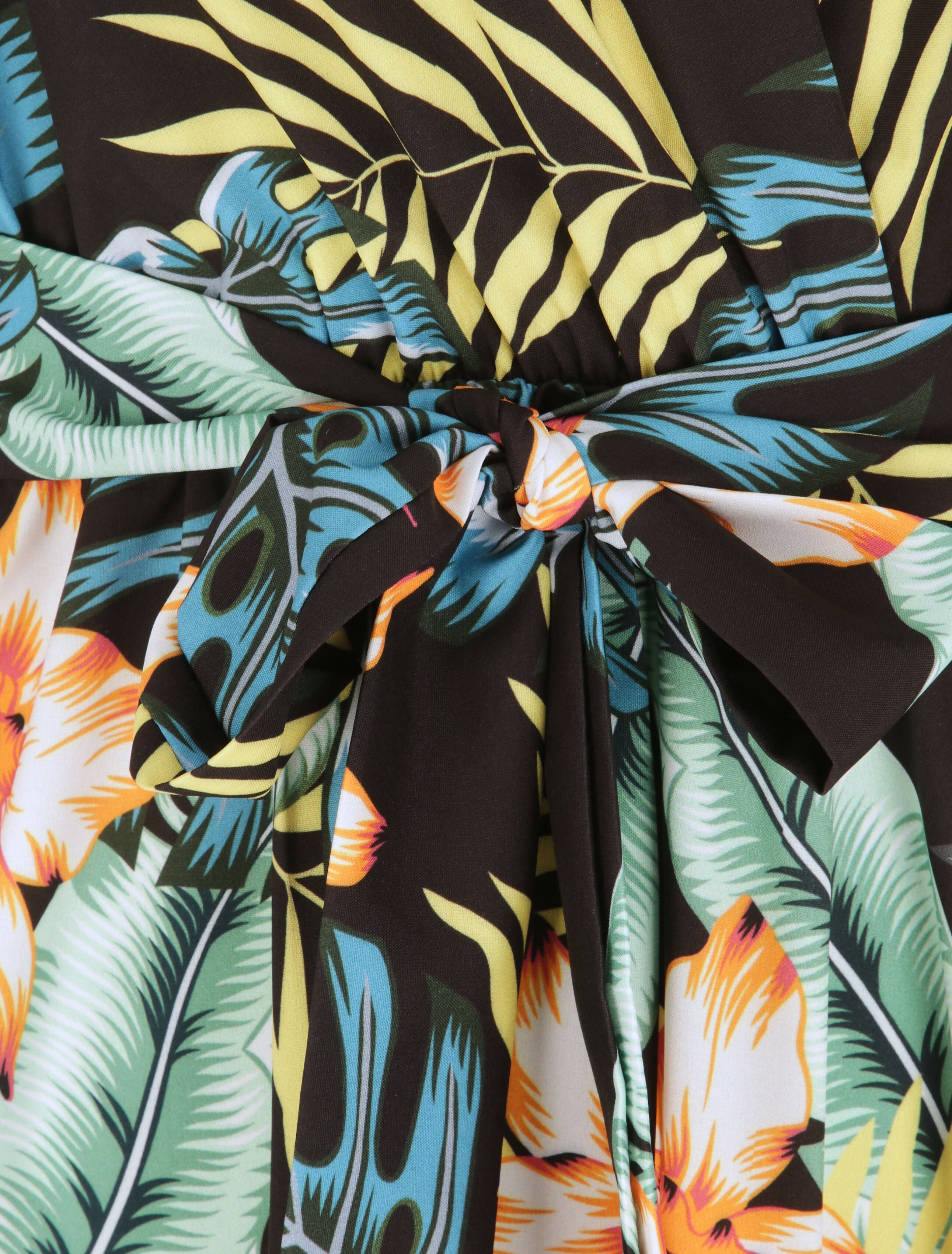 Robe longue cintrée imprimé orchidées tropicales - Noir - 3
