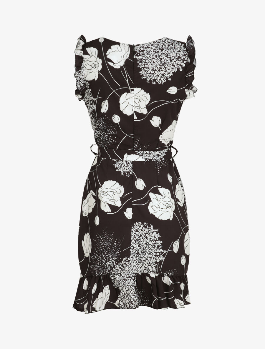Robe imprimé fleurs sauvages à bords volantées style portefeuille - Noir - 2