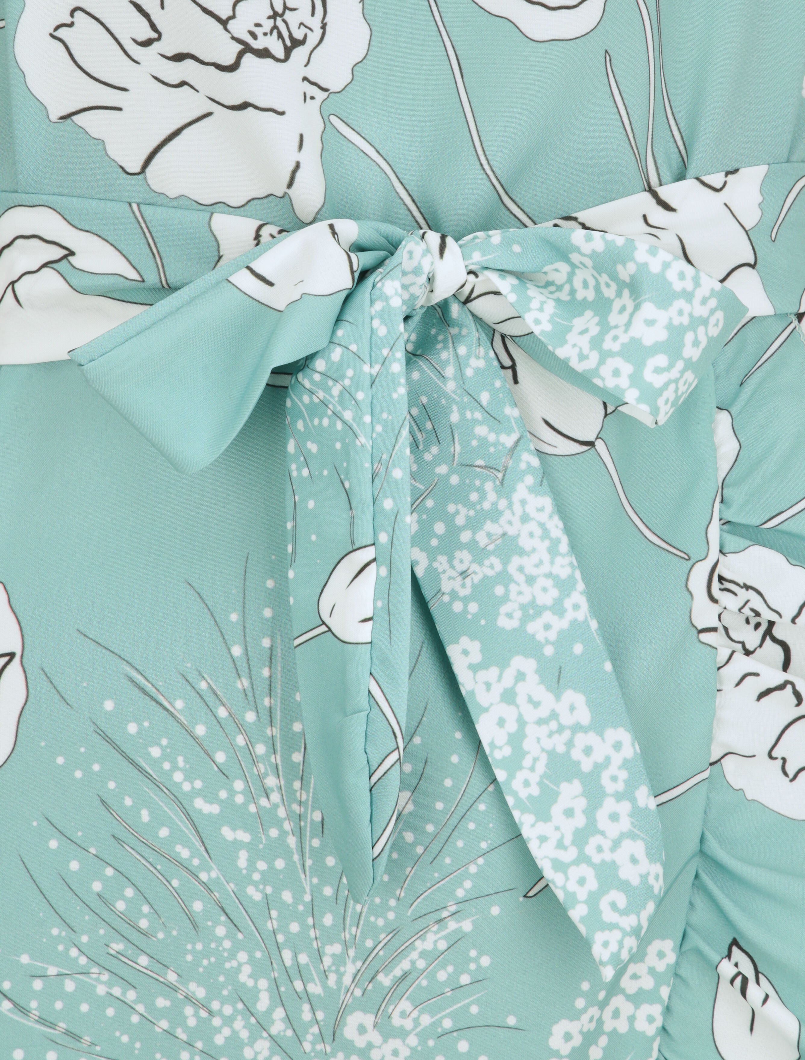 Robe imprimé fleurs sauvages à bords volantées style portefeuille - Vert d&