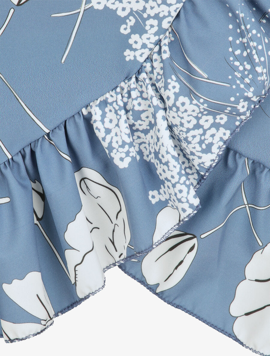 Robe imprimé fleurs sauvages à bords volantées style portefeuille - Bleu charrette - 3
