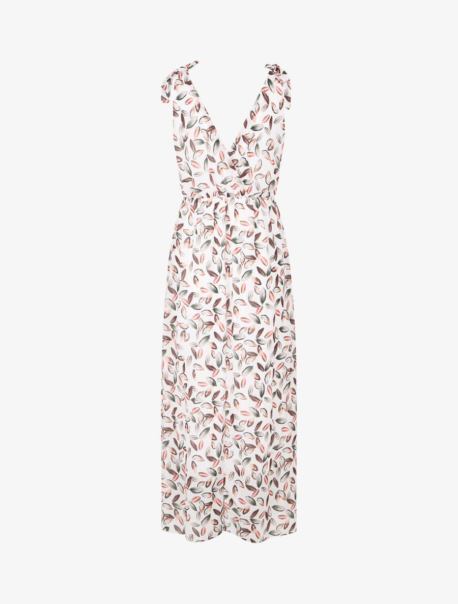 Robe imprimé feuilles à bretelles à détail noeud - Blanc - 2